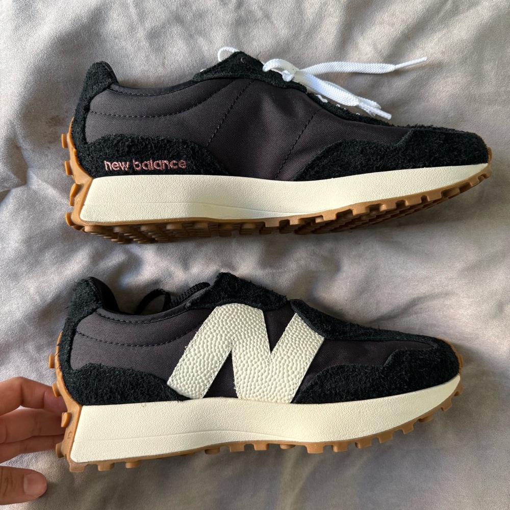 New Balance Black and Cream Sneakers with Gum Sole